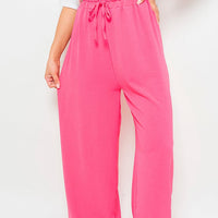 Fuchsia wide-leg trousers with drawstring gathered waist and relaxed fit