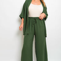 Green drawstring gathered-waist wide-leg trousers with relaxed roomy fit