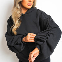 Fall Winter Oversized Ruched Sleeves Hoodie