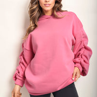 Fall Winter Oversized Ruched Sleeves Hoodie