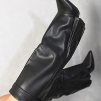 Skirted Fold Over Buckle Pointed Toe High Boots