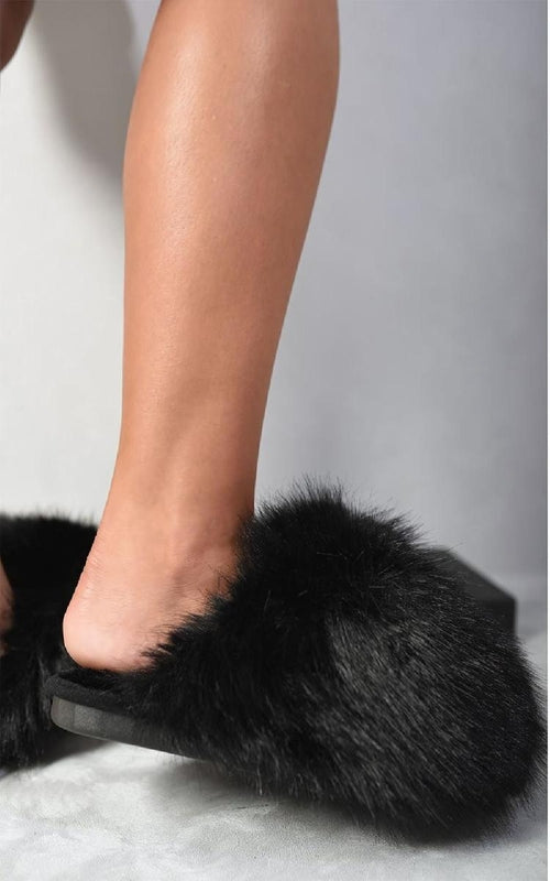 Faux Fur Slippers in Pink with Fluffy Uppers and Open Backs