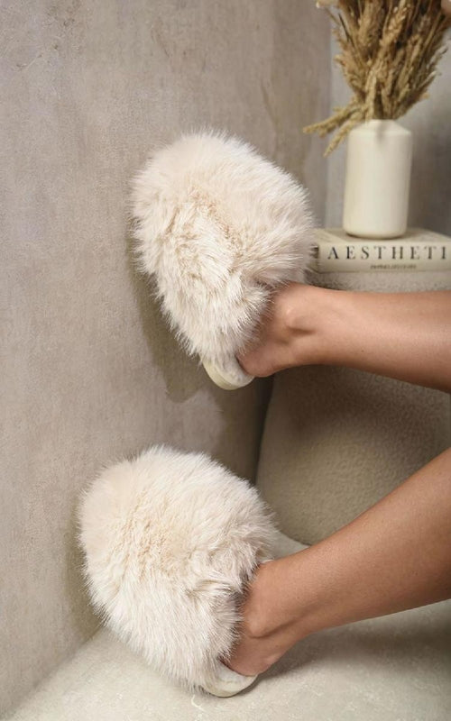 Faux Fur Slippers in Pink with Fluffy Uppers and Open Backs