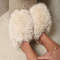 Faux Fur Slippers in Pink with Fluffy Uppers and Open Backs