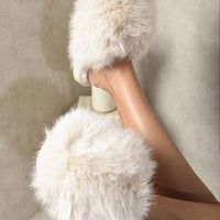 Faux Fur Slippers in Pink with Fluffy Uppers and Open Backs