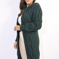 Hooded Cardigan in Fuchsia with Chunky Cable Knit