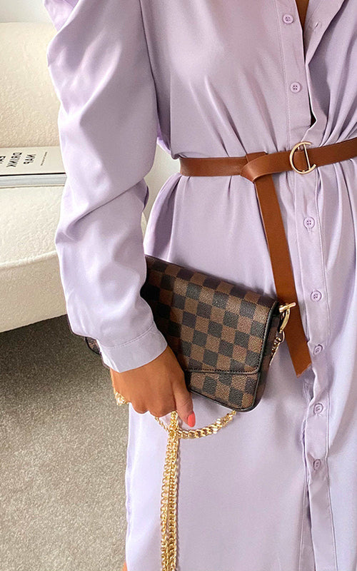 Clutch Bag in Black Check with Detachable Chain Strap