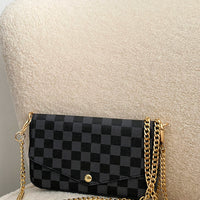 Clutch Bag in Black Check with Detachable Chain Strap