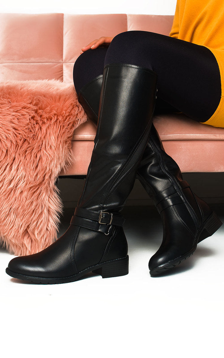 Knee High Boots in Camel with Buckle Detail