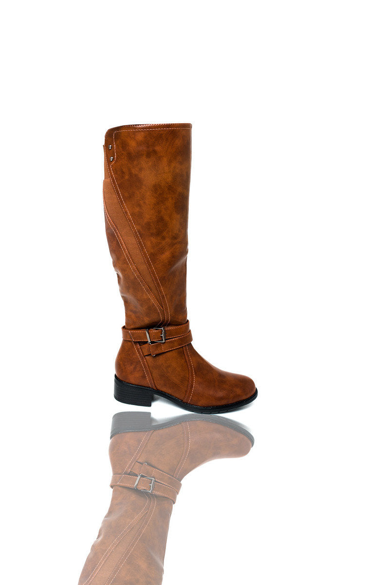 Knee High Boots in Camel with Buckle Detail