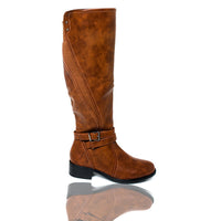 Knee High Boots in Camel with Buckle Detail