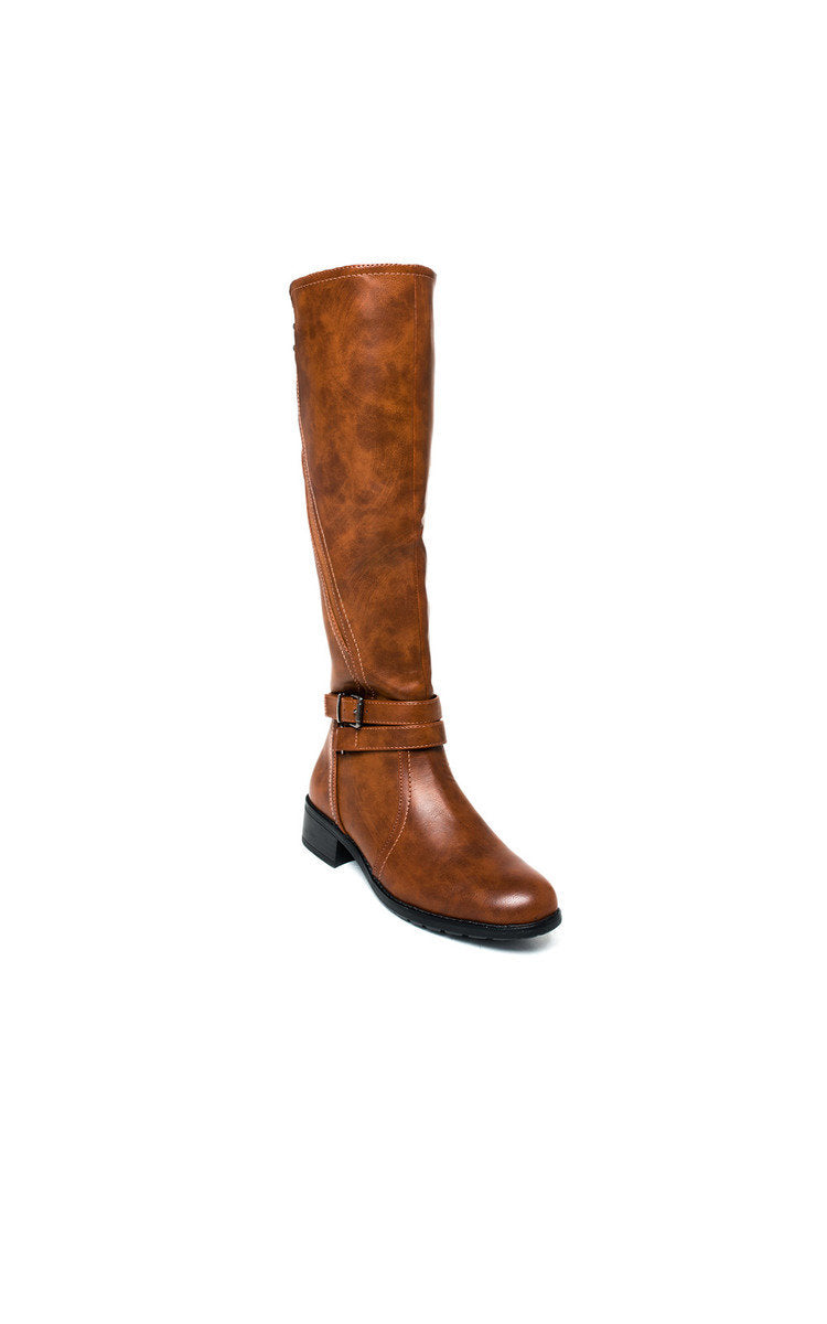 Knee High Boots in Camel with Buckle Detail