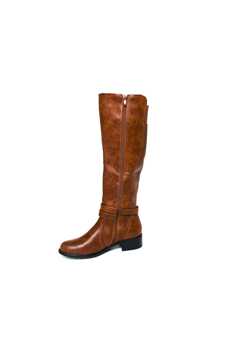 Knee High Boots in Camel with Buckle Detail