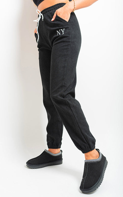 Ribbed Joggers in Khaki with Drawstring Waist and Pockets