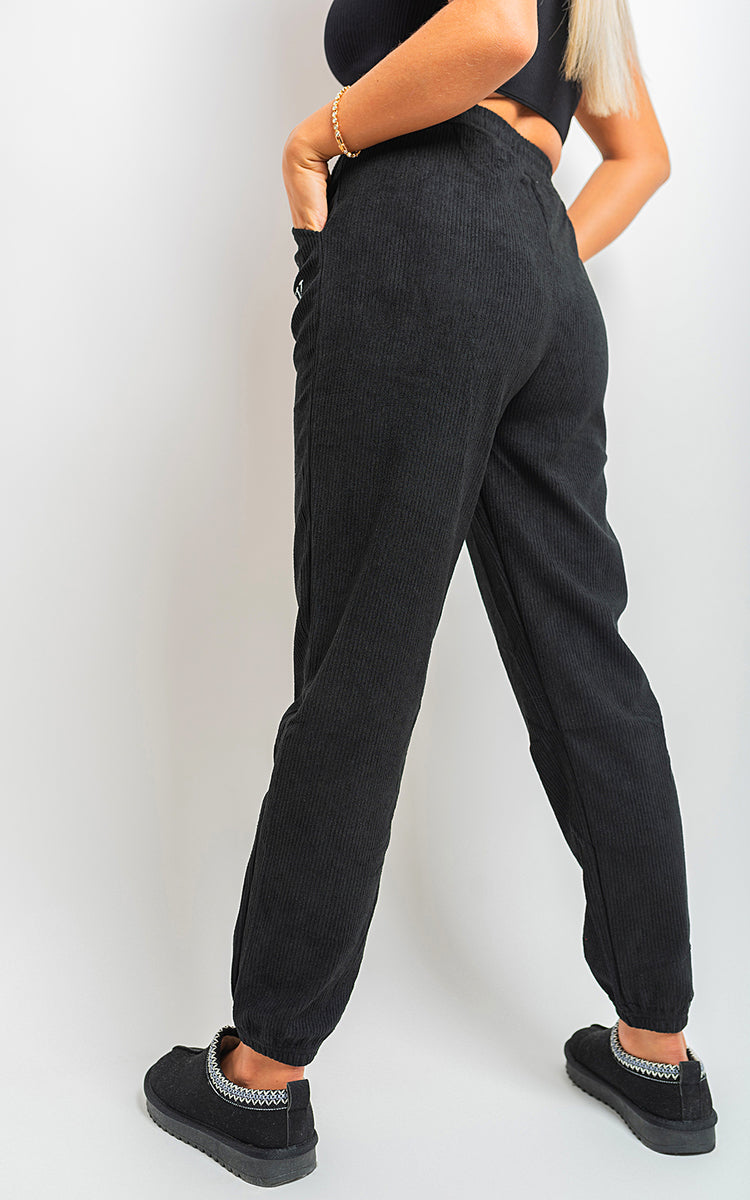 Ribbed Joggers in Khaki with Drawstring Waist and Pockets