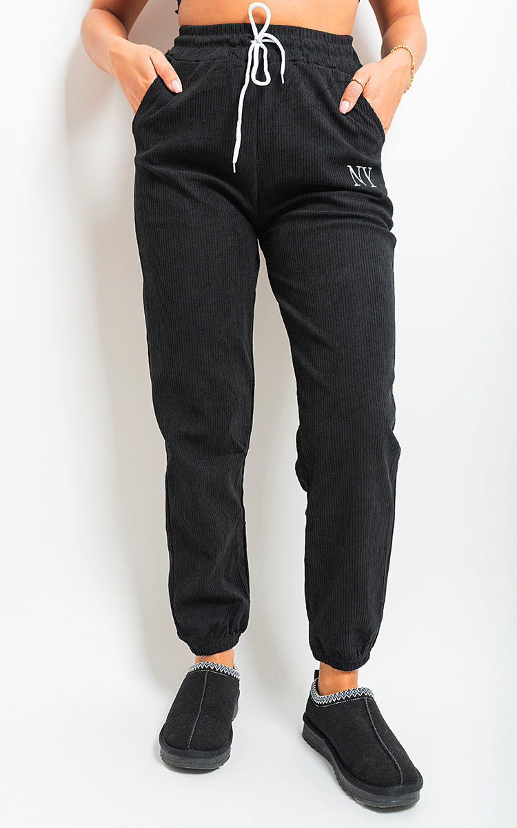 Ribbed Joggers in Khaki with Drawstring Waist and Pockets