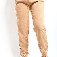 Ribbed Joggers in Khaki with Drawstring Waist and Pockets