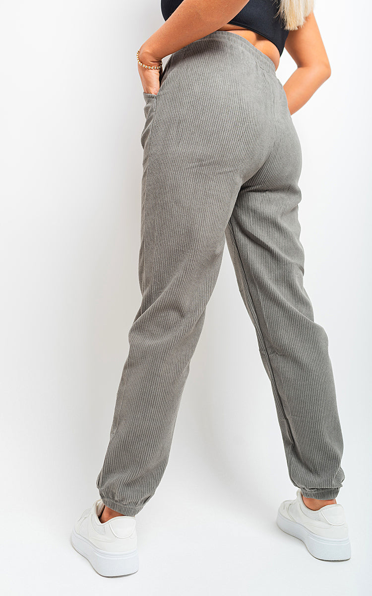 Ribbed Joggers in Khaki with Drawstring Waist and Pockets