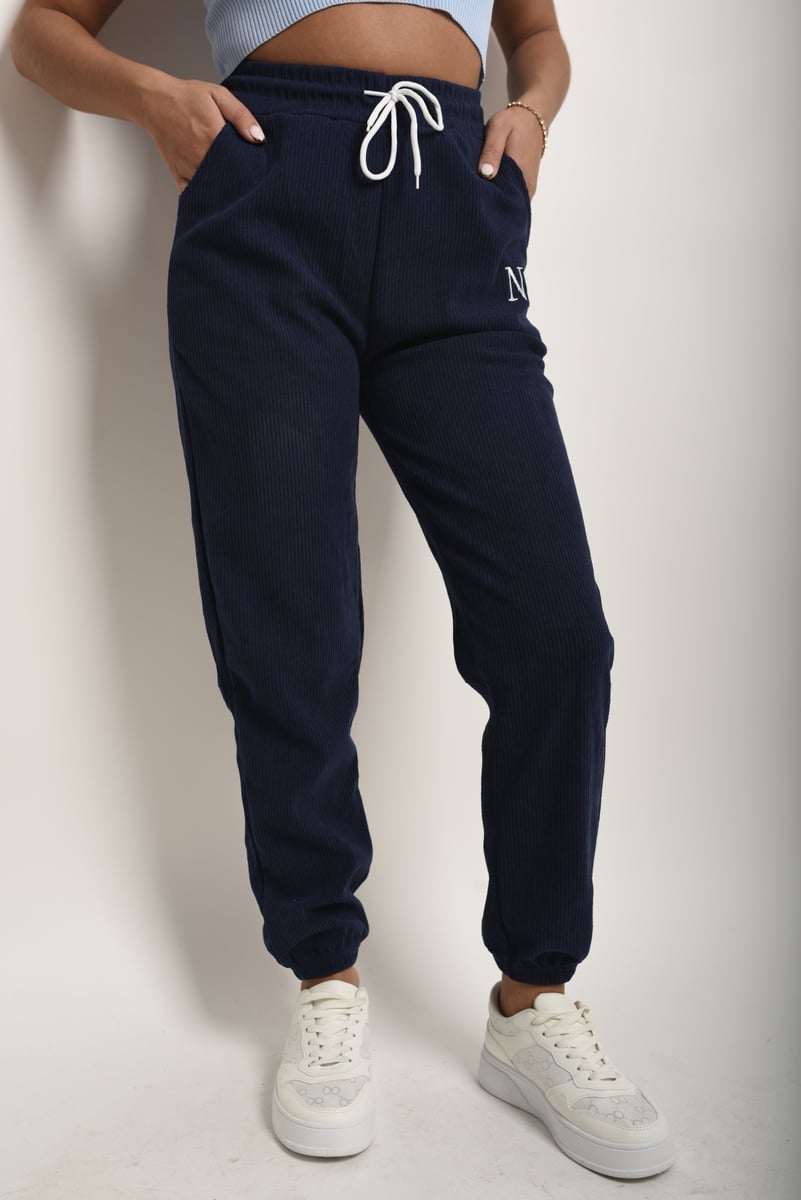 Ribbed Joggers in Khaki with Drawstring Waist and Pockets