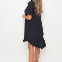 Button Down Oversized Ruffle Short Sleeve Mini Dress