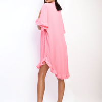 Button Down Oversized Ruffle Short Sleeve Mini Dress