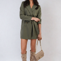 Oversized Waist Tie Button Detail Blazer Jacket