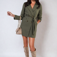 Oversized Waist Tie Button Detail Blazer Jacket