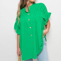 Button Down Pleated Frill Tops