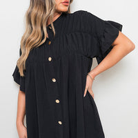 Button Down Pleated Frill Tops