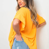 Button Down Pleated Frill Tops