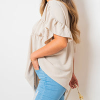 Button Down Pleated Frill Tops