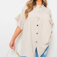 Button Down Pleated Frill Tops
