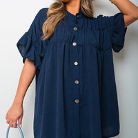 Button Down Pleated Frill Tops