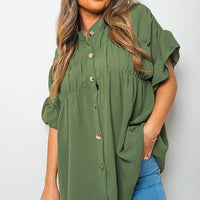 Button Down Pleated Frill Tops