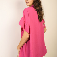 Button Down Pleated Frill Tops