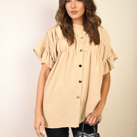 Button Down Pleated Frill Tops