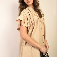 Button Down Pleated Frill Tops