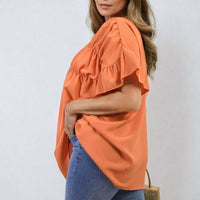 Button Down Pleated Frill Tops