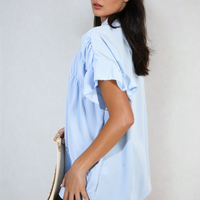 Button Down Pleated Frill Tops