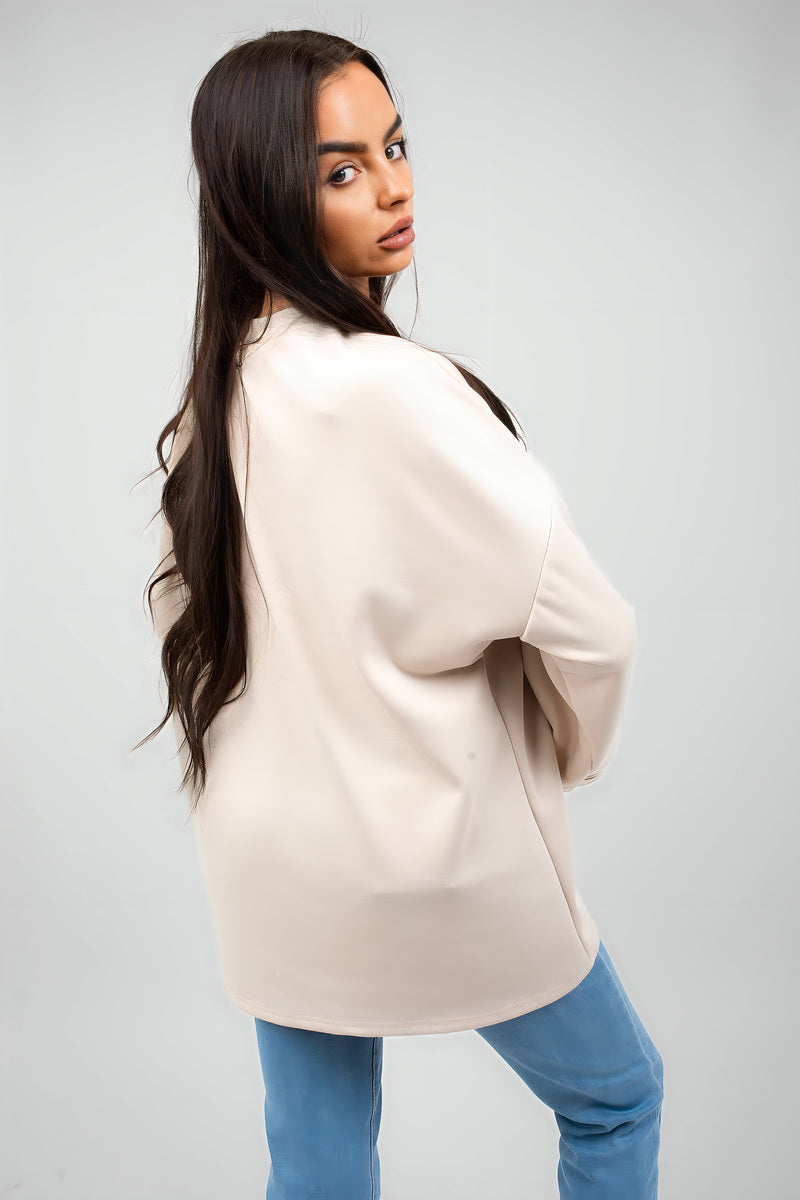 Off-white oversized crewneck sweatshirt with long sleeves, back view