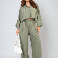 Oversized Long Sleeve Crop Top and Wide Leg Trouser Co-ord Set