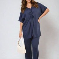 Twist Front Plunge Neckline Top and Trouser Co-ord Set