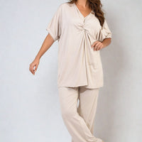 Twist Front Plunge Neckline Top and Trouser Co-ord Set