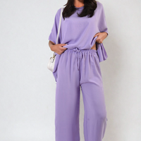 Drawstring Waist Wide Leg Trousers