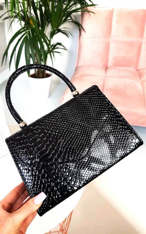 Faux Leather Handbag in Lilac with Top Handle and Chain Strap