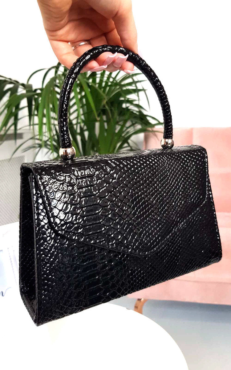 Faux Leather Handbag in Lilac with Top Handle and Chain Strap
