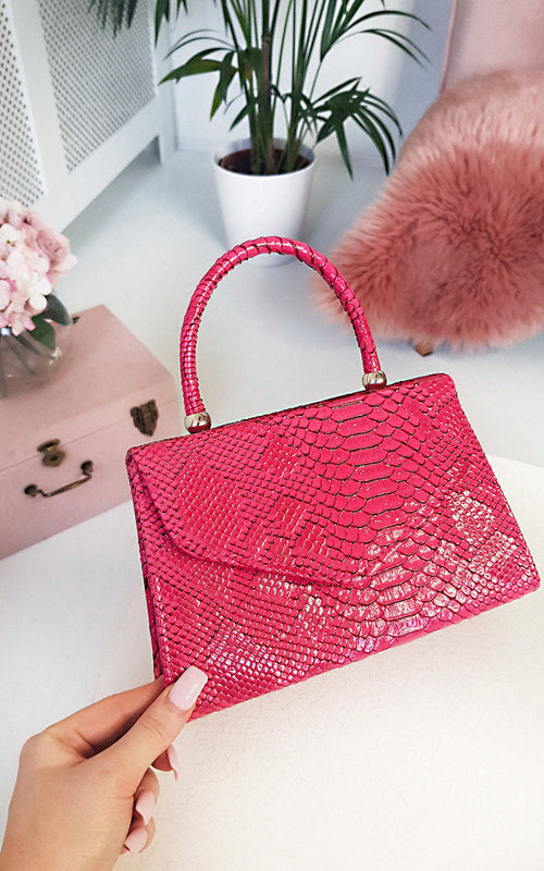 Faux Leather Handbag in Lilac with Top Handle and Chain Strap