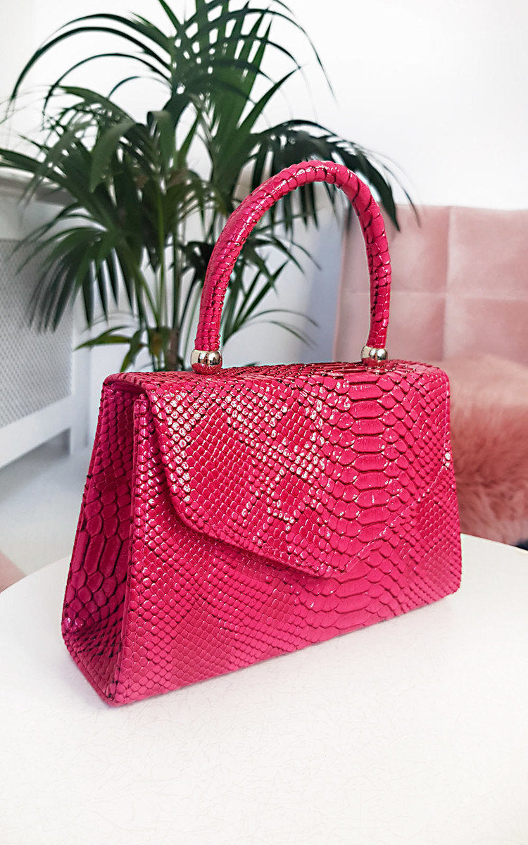 Faux Leather Handbag in Lilac with Top Handle and Chain Strap