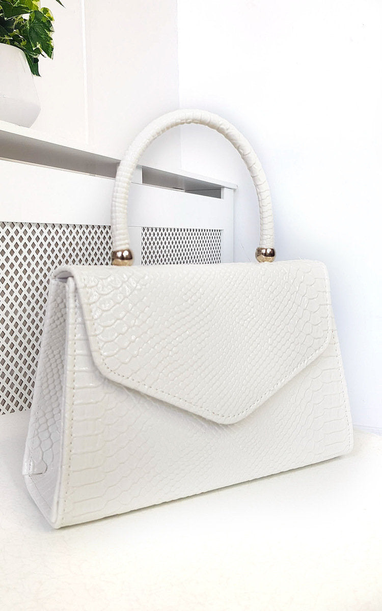Faux Leather Handbag in Lilac with Top Handle and Chain Strap