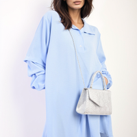 Shirt Dress in Green with Gathered Long Sleeves